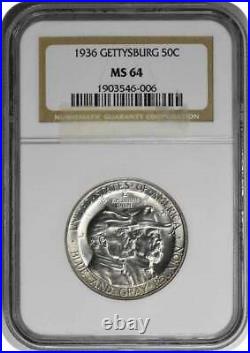 Gettysburg Commemorative Silver Half Dollar 1936 MS64 NGC