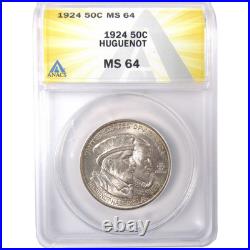 Huguenot Commemorative Half Dollar 1924 MS 64 ANACS Silver SKUI17885