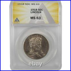 Lincoln Illinois Commemorative 50C 1918 MS 63 ANACS Silver SKUCPC0821