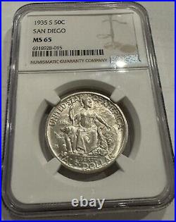 NCG 1935-S MS65 San Diego Silver Commemorative Half 50c Bright White/Gold Luster