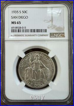 NCG 1935-S MS65 San Diego Silver Commemorative Half 50c Bright White/Gold Luster