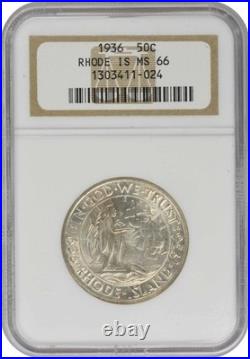 Rhode Island Commemorative Silver Half Dollar 1936 MS66 NGC