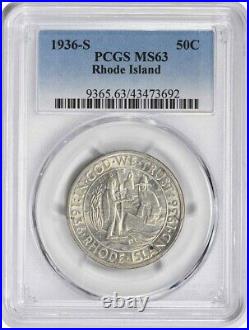 Rhode Island Commemorative Silver Half Dollar 1936-S MS63 PCGS