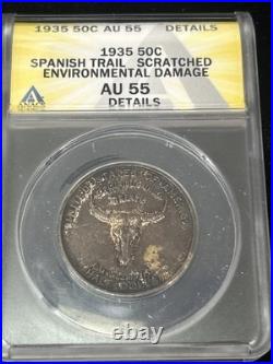 SASA 1935 spanish trail commemorative half dollar Anacs Au55 Details