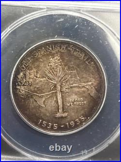 SASA 1935 spanish trail commemorative half dollar Anacs Au55 Details