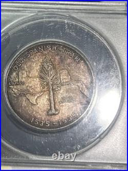 SASA 1935 spanish trail commemorative half dollar Anacs Au55 Details