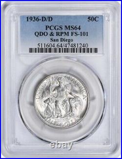 San Diego Commemorative Silver Half Dollar 1936-D/D QDO & RPM FS-101 MS64 PCGS