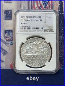 Silver So Called Dollar 1933 Century of Progress CO. HK-870 NGC MS64 Gorgeous
