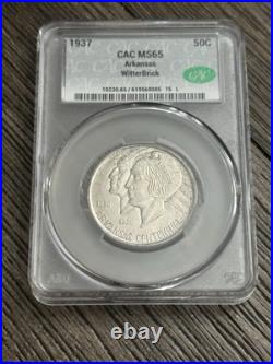 US 1937 ARKANSAS COMMEMORATIVE SILVER HALF DOLLAR, CAC, MS 65, Witterbrick