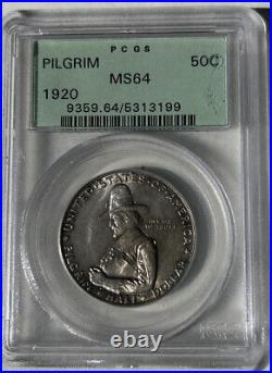 VTG 1920 PCGS MS64 Pilgrim Commemorative Half Dollar-sharp-lusterous-green tag